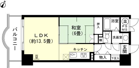 Floor plan. 1LDK, Price 4.6 million yen, Footprint 49.5 sq m , Balcony area 7.45 sq m
