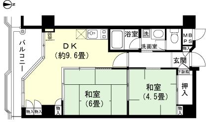 Floor plan. 2DK, Price 4.2 million yen, Footprint 45.5 sq m , Balcony area 6.76 sq m
