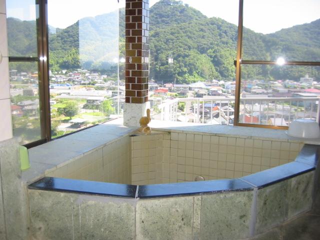 Bathroom. Views while soaking the town of Kawazu in hot spring. 