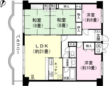 Floor plan. 4LDK, Price 10.5 million yen, The area occupied 118.8 sq m , Balcony area 17.6 sq m