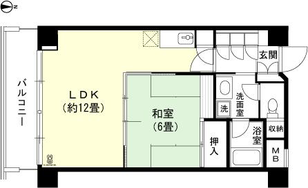 Floor plan. 1LDK, Price 2.8 million yen, Occupied area 42.26 sq m , Balcony area 6.76 sq m