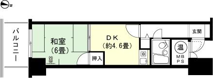 Floor plan. 1DK, Price 2.1 million yen, Occupied area 28.17 sq m , Balcony area 4.59 sq m simple 2LDK type