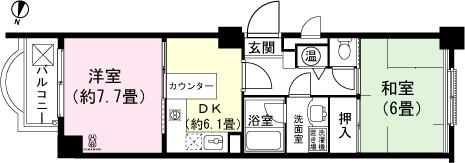 Floor plan. 2DK, Price 4.5 million yen, Footprint 48.7 sq m , Balcony area 4.58 sq m