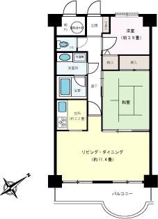 Floor plan. 2LDK, Price 4.9 million yen, Footprint 57 sq m , Balcony area 4.56 sq m