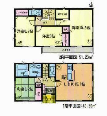 Floor plan. 22,800,000 yen, 4LDK+S, Land area 165.72 sq m , Building area 100.43 sq m 6 Building Floor