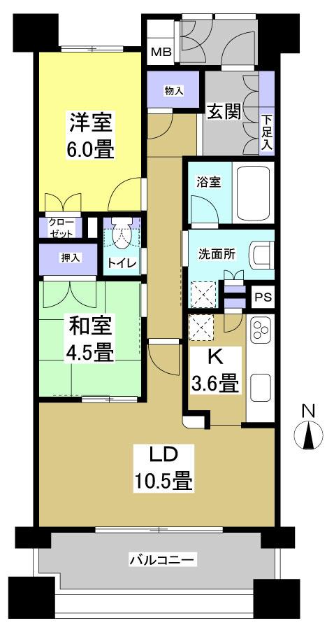 Floor plan. 2LDK, Price 15.2 million yen, Occupied area 62.45 sq m , Balcony area 11.4 sq m