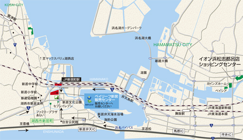 Local guide map. Beautiful scenery of the sea and Lake Hamana, Become a thing of the everyday "bay leaf new house.". JR Tokaido Line Hamamatsu and comfortable access to the Toyohashi "Araimachi" a 3-minute walk to the station Local guide map