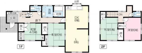 Floor plan. 17,980,000 yen, 4LDK, Land area 213.39 sq m , Building area 99.39 sq m flooring and diatomaceous earth finish of the Japanese-style room is exhilarating