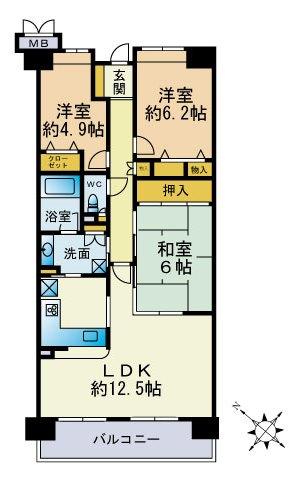 Floor plan. 3LDK, Price 16.7 million yen, Occupied area 70.86 sq m , Balcony area 10.82 sq m