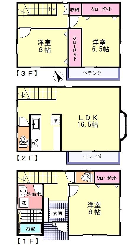 Floor plan. 24,800,000 yen, 3LDK, Land area 94.93 sq m , Building area 101.01 sq m Floor