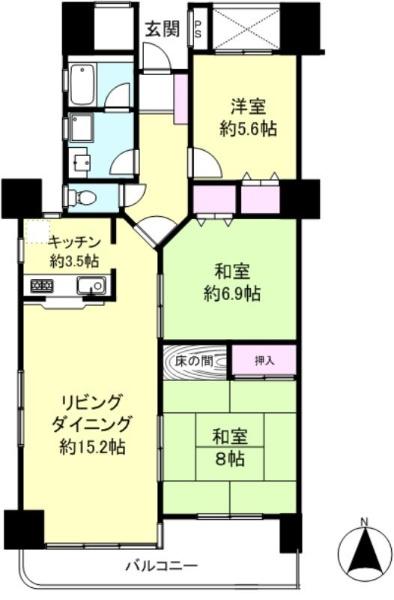 Floor plan. 3LDK, Price 16.5 million yen, Occupied area 86.47 sq m , Balcony area 9.86 sq m