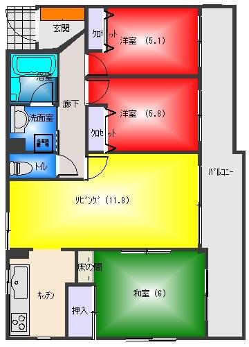 Floor plan. 3LDK, Price 12.5 million yen, Occupied area 72.19 sq m , The room is placed facing the balcony area 14.24 sq m balcony.