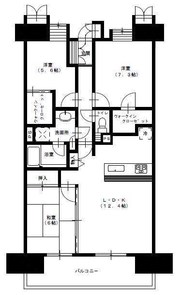 Floor plan. 3LDK, Price 19,800,000 yen, Occupied area 75.29 sq m , Balcony area 14.19 sq m