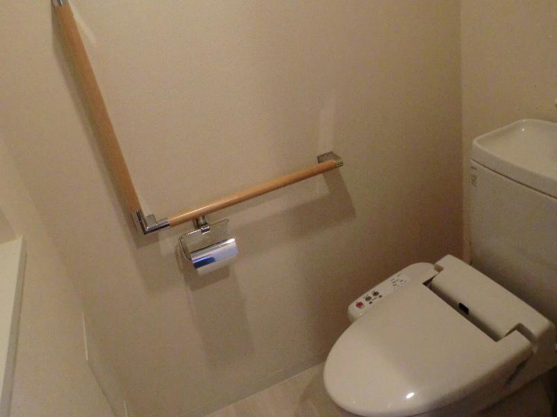 Toilet. Toilet with handrail