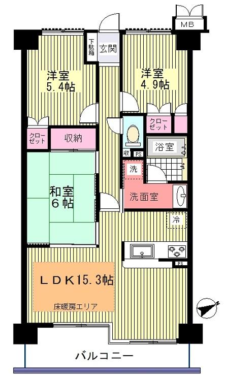 Floor plan. 3LDK, Price 16.7 million yen, Occupied area 69.52 sq m , Balcony area 8.56 sq m Floor