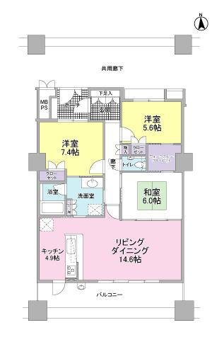Floor plan. 3LDK, Price 39,800,000 yen, Occupied area 88.44 sq m , Balcony area 16.78 sq m