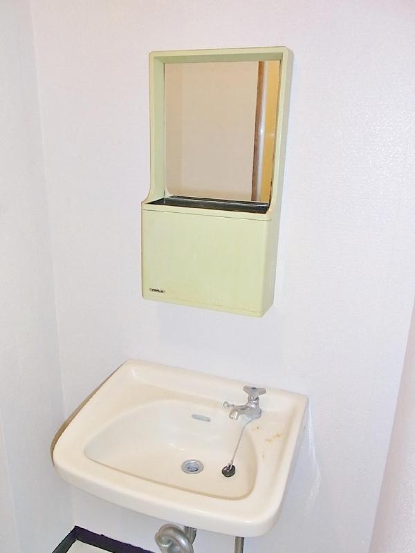 Washroom. With a mirror and a toothbrush shelf