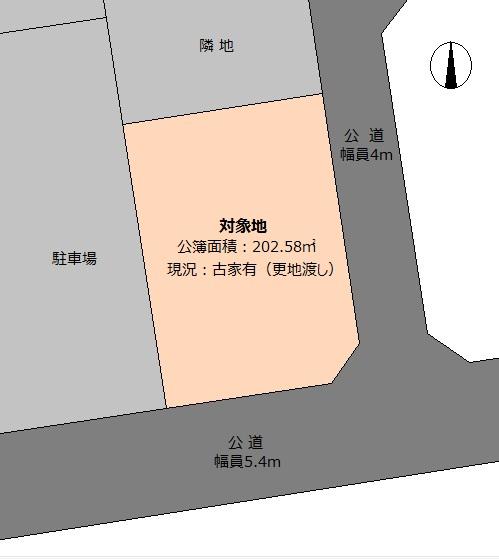 Compartment figure. Land price 20 million yen, Land area 202.58 sq m Nishitonari has become a parking lot.