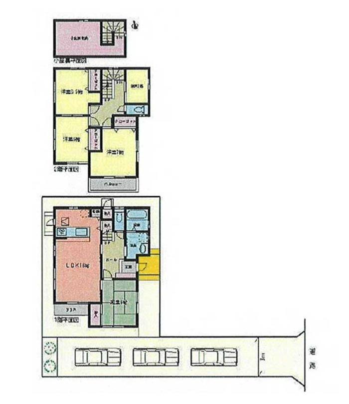 Floor plan. (3 Building), Price 28.8 million yen, 4LDK+S, Land area 157.34 sq m , Building area 117.19 sq m