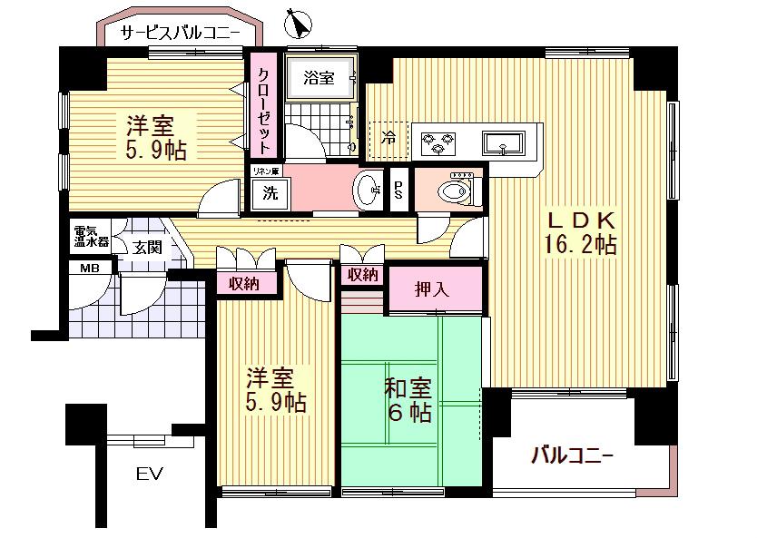 Floor plan. 3LDK, Price 16.5 million yen, Occupied area 73.57 sq m