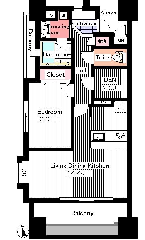 Floor plan. 1LDK, Price 19,800,000 yen, Occupied area 53.46 sq m Floor