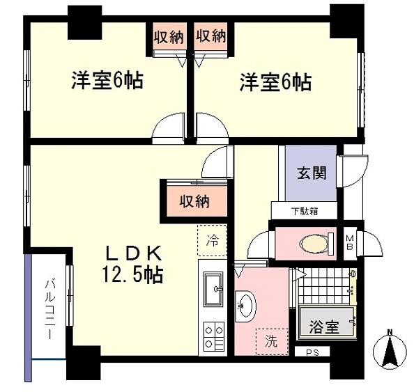 Floor plan. 2LDK, Price 6.9 million yen, Occupied area 59.11 sq m