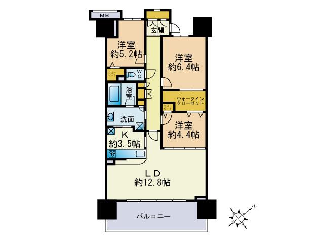 Floor plan. 3LDK, Price 31,800,000 yen, Occupied area 72.07 sq m , Balcony area 13.2 sq m