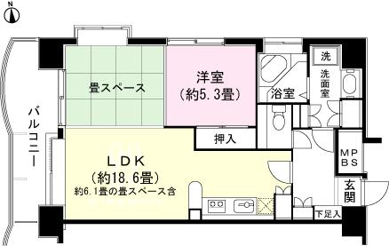 Floor plan. 1LDK, Price 8.8 million yen, Footprint 60 sq m , Balcony area 10.75 sq m