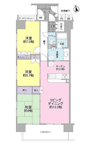Floor plan. 3LDK, Price 23,900,000 yen, Occupied area 80.62 sq m , Balcony area 11.16 sq m