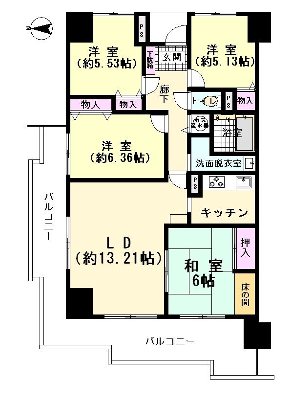 Floor plan. 4LDK, Price 13.5 million yen, Occupied area 87.76 sq m
