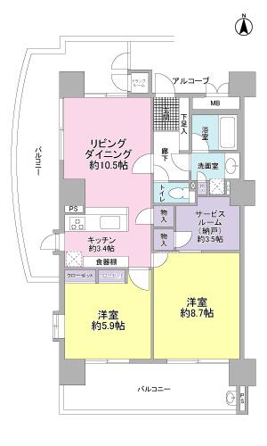 Floor plan. 2LDK+S, Price 19,850,000 yen, Occupied area 76.18 sq m , You Yes is equipped with a handrail on the balcony area 37.03 sq m each place