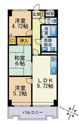 Floor plan. 3LDK, Price 5.7 million yen, Occupied area 54.63 sq m , Balcony area 7.88 sq m