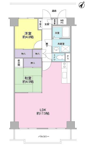 Floor plan. 2LDK, Price 6.3 million yen, Footprint 60.5 sq m , Balcony area 7.65 sq m