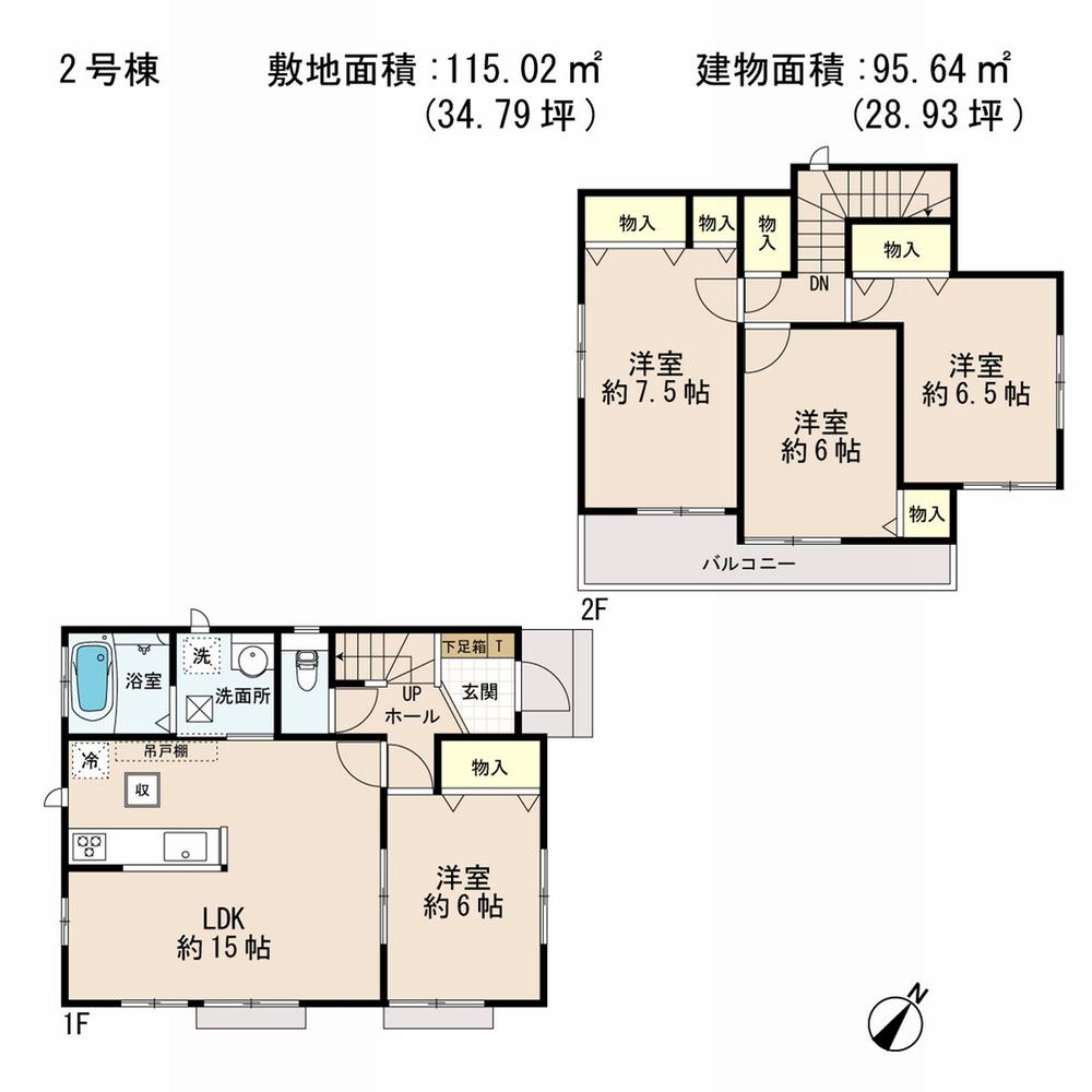 Floor plan. (Building 2), Price 22,800,000 yen, 4LDK, Land area 115.02 sq m , Building area 95.64 sq m