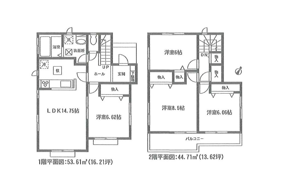 Floor plan. (Building 2), Price 22,300,000 yen, 4LDK, Land area 136.01 sq m , Building area 98.32 sq m