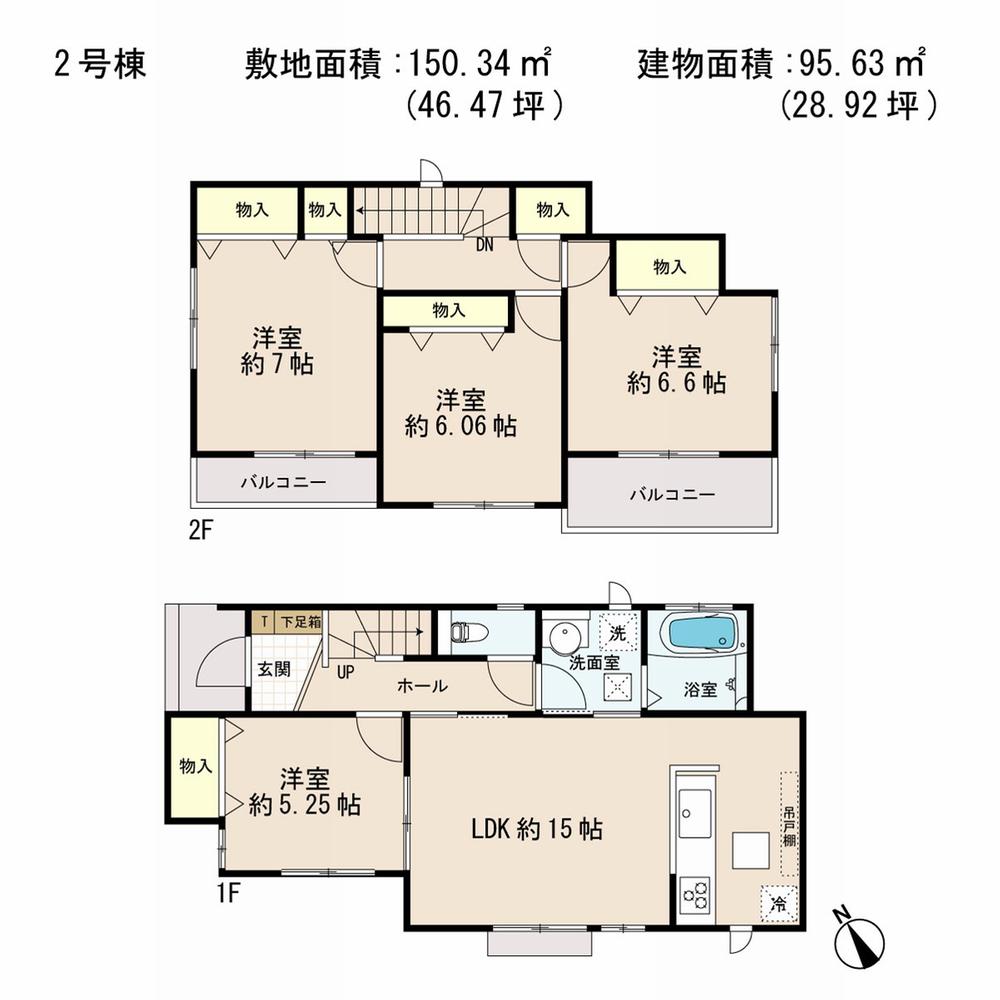 Floor plan. (Building 2), Price 22,800,000 yen, 4LDK, Land area 150.34 sq m , Building area 95.63 sq m