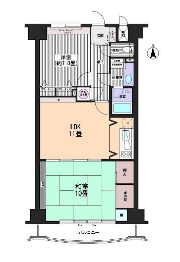 Floor plan. 2LDK, Price 7.7 million yen, Footprint 69.6 sq m , Balcony area 6.79 sq m