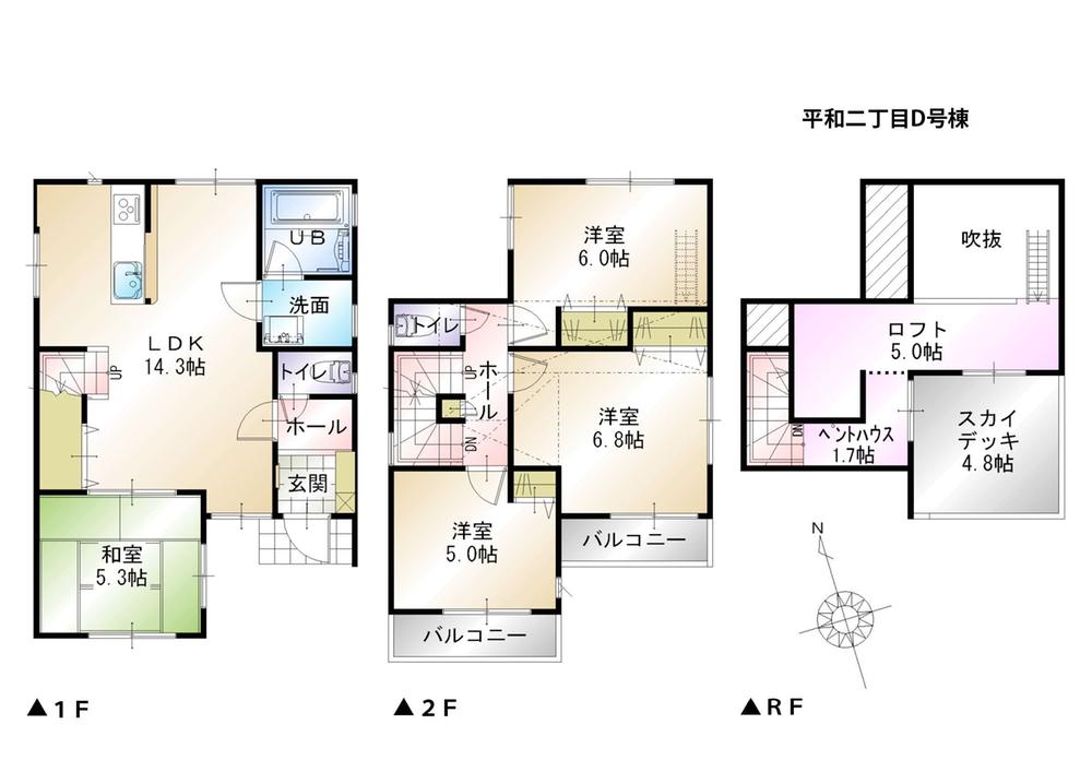 Floor plan. 27,800,000 yen, 4LDK, Land area 100 sq m , Building area 90.11 sq m peace chome D Building