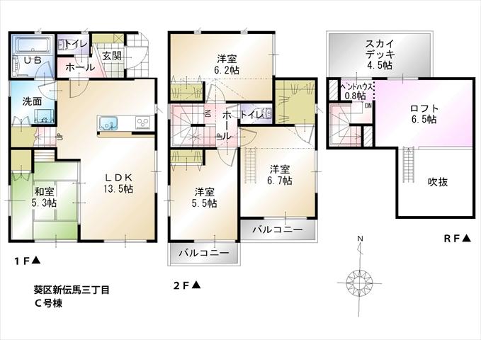 Floor plan. (C Building), Price 27,800,000 yen, 4LDK, Land area 100.03 sq m , Building area 90.53 sq m