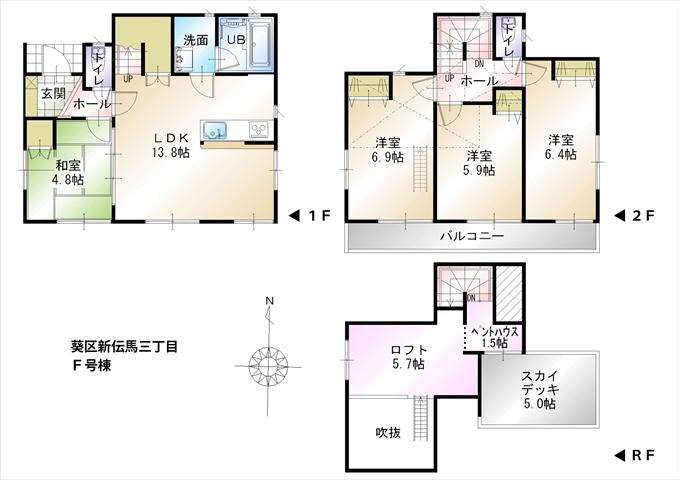 Floor plan. (F Building), Price 27,800,000 yen, 4LDK, Land area 122.92 sq m , Building area 90.87 sq m