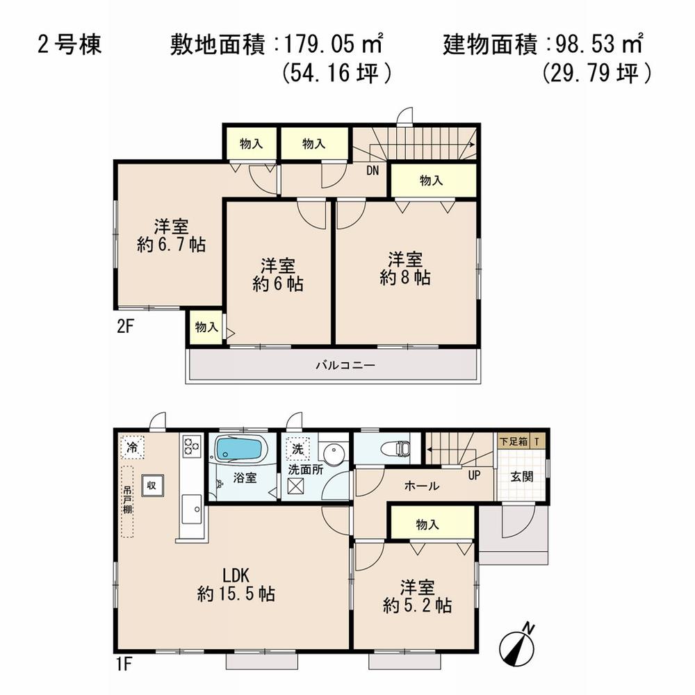 Floor plan. (Building 2), Price 22,800,000 yen, 4LDK, Land area 179.1 sq m , Building area 98.53 sq m