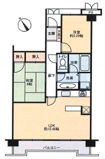 Floor plan. 2LDK, Price 16 million yen, Occupied area 62.74 sq m , Balcony area 7.23 sq m