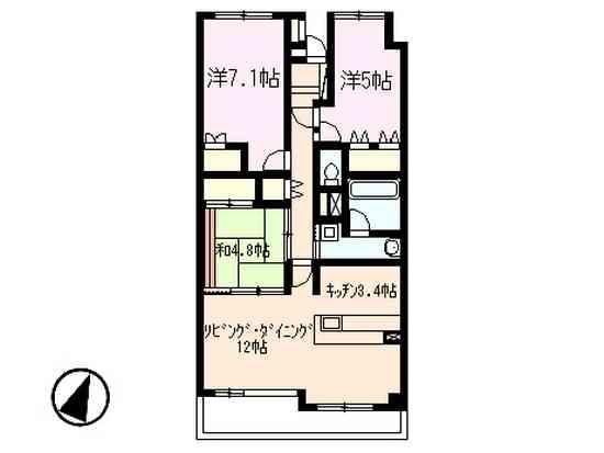 Floor plan. 3LDK, Price 16,850,000 yen, Occupied area 69.13 sq m , Balcony area 9.87 sq m