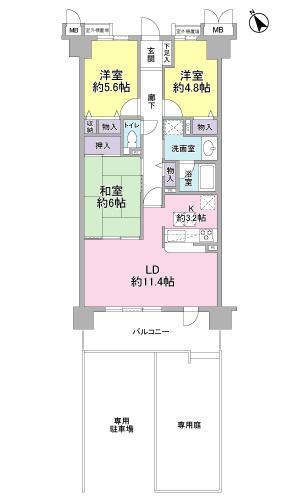 Floor plan. 3LDK, Price 19.3 million yen, Footprint 70.2 sq m , Balcony area 10.8 sq m