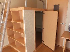 Living and room. Walking closet to help accommodated under the bed