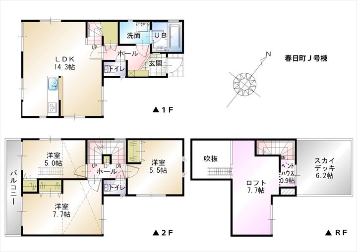 Floor plan. (J Building), Price 29,800,000 yen, 3LDK, Land area 82.18 sq m , Building area 81.14 sq m