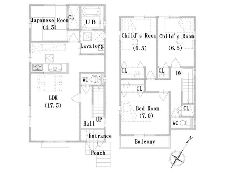 Compartment view + building plan example. Building plan example (No. 2 place) 4LDK, Land price 20.1 million yen, Land area 104.47 sq m , Building price 18.3 million yen, Building area 101.04 sq m