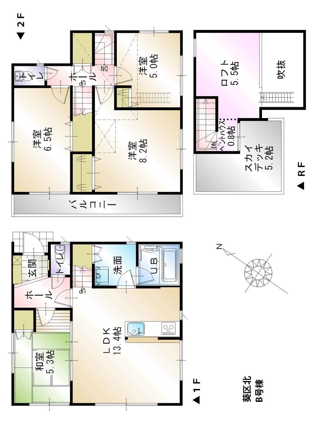 23.8 million yen, 4LDK, Land area 122.32 sq m , Building area 92.41 sq m B Building Floor plan