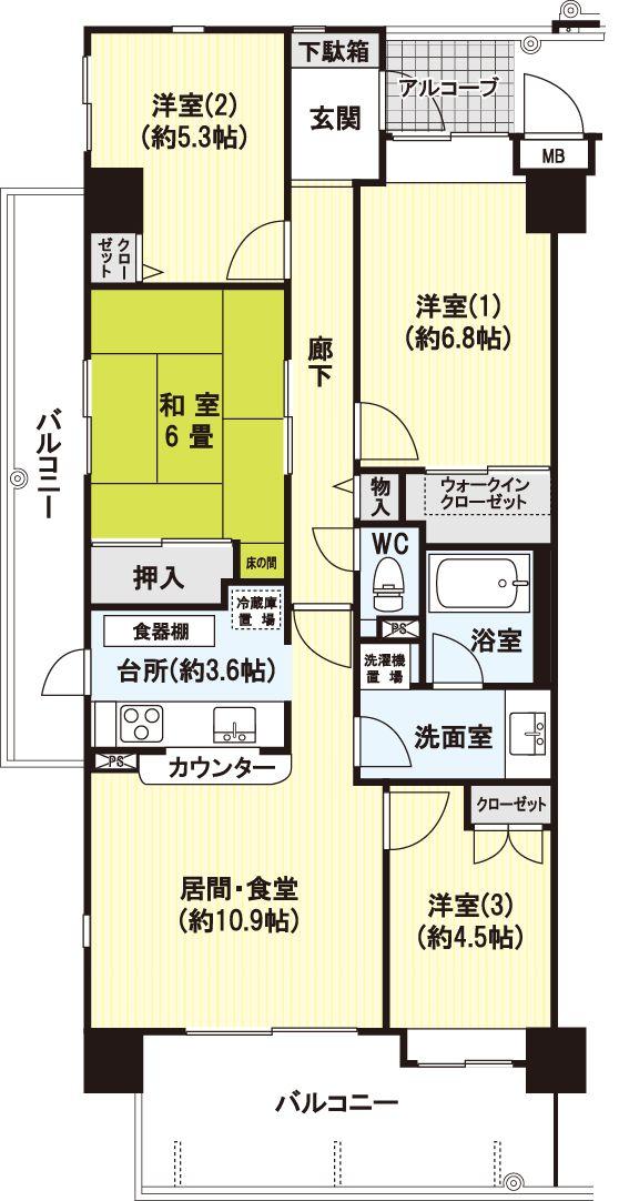 Floor plan. 4LDK, Price 19 million yen, Occupied area 85.82 sq m , Balcony area 16.58 sq m