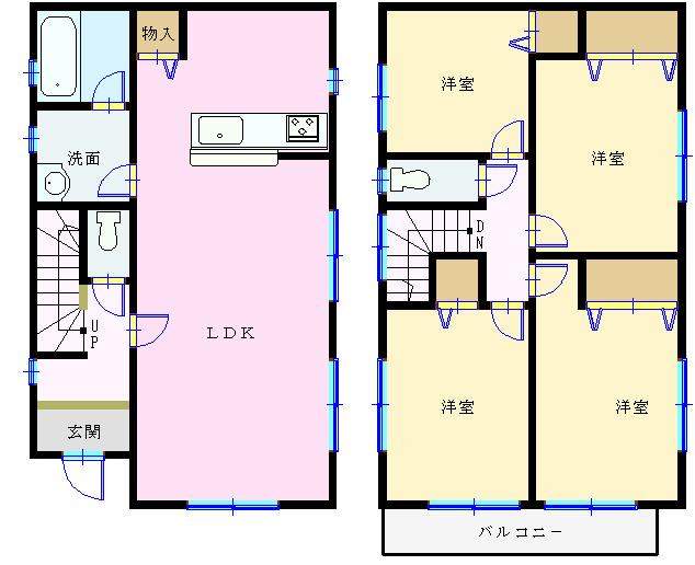 Floor plan. (Building 2), Price 18,800,000 yen, 4LDK, Land area 127.62 sq m , Building area 94.77 sq m